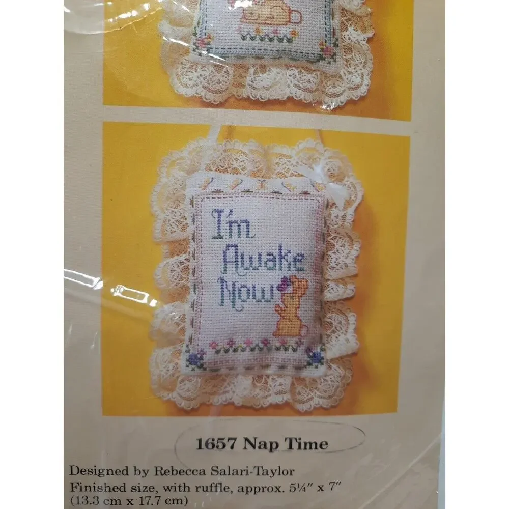 Vintage The Creative Circle Cross Stitch Kit 1657 Nap Time Double Sided Pillow